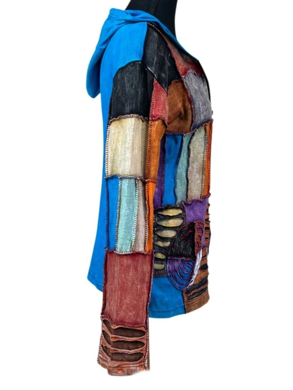 India Boutique Y2K Cotton Patchwork Hippy Hoodie Jacket Size M - Picture 2 of 11
